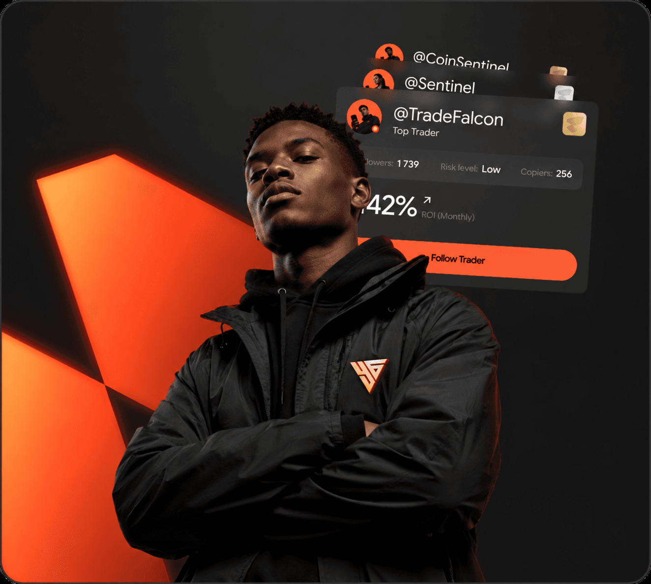 Yassine Geek branded campaign artwork with a trading platform